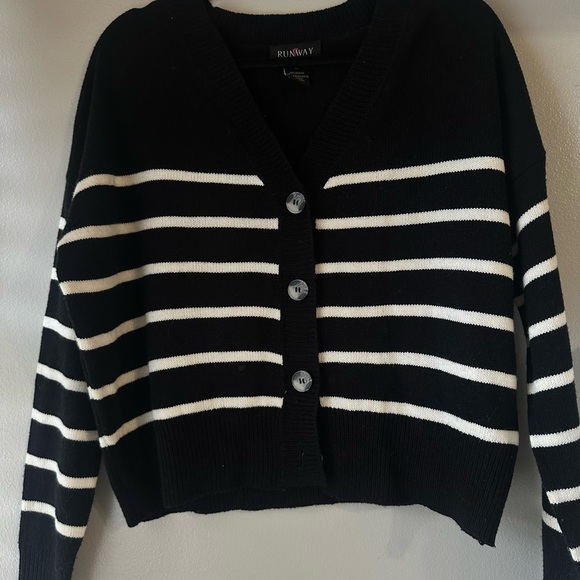 Runway Black and White Striped Women's Cardigan - Picture 1 of 2